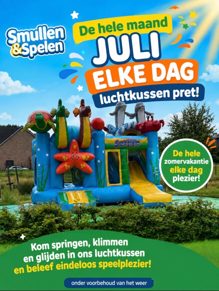 Luchtkussen pret bij pannenkoekrestaurant Smullen en Spelen