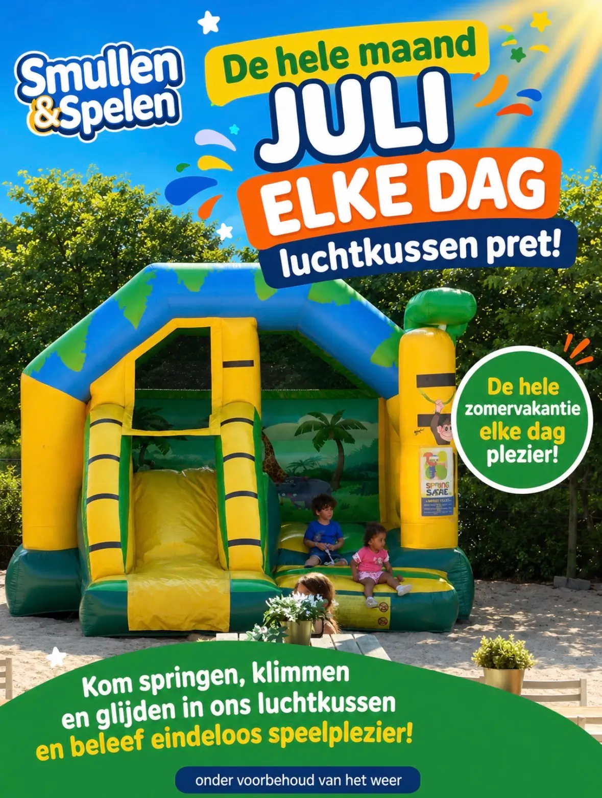 Luchtkussen pret bij pannenkoekrestaurant Smullen en Spelen