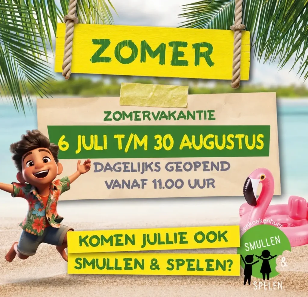 In de zomervakantie is Pannenkoekenrestaurant Smullen en Spelen dagelijks open vanaf 11.00 uur.