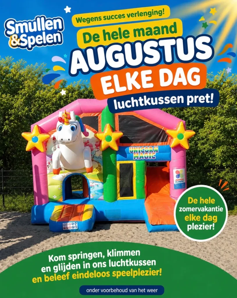 Luchtkussen pret bij pannenkoekrestaurant Smullen en Spelen